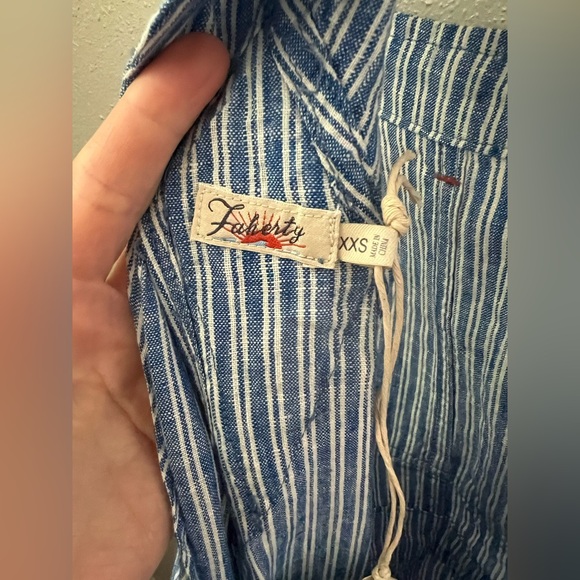 New Faherty Linen Mechanic Overall in Railroad Stripe Size XXS - Picture 10 of 12